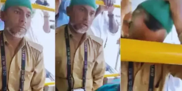 मुस्लिम बस कंडक्टर हिरवी टोपी The bus conductor was wearing a green cap; the female objected removed